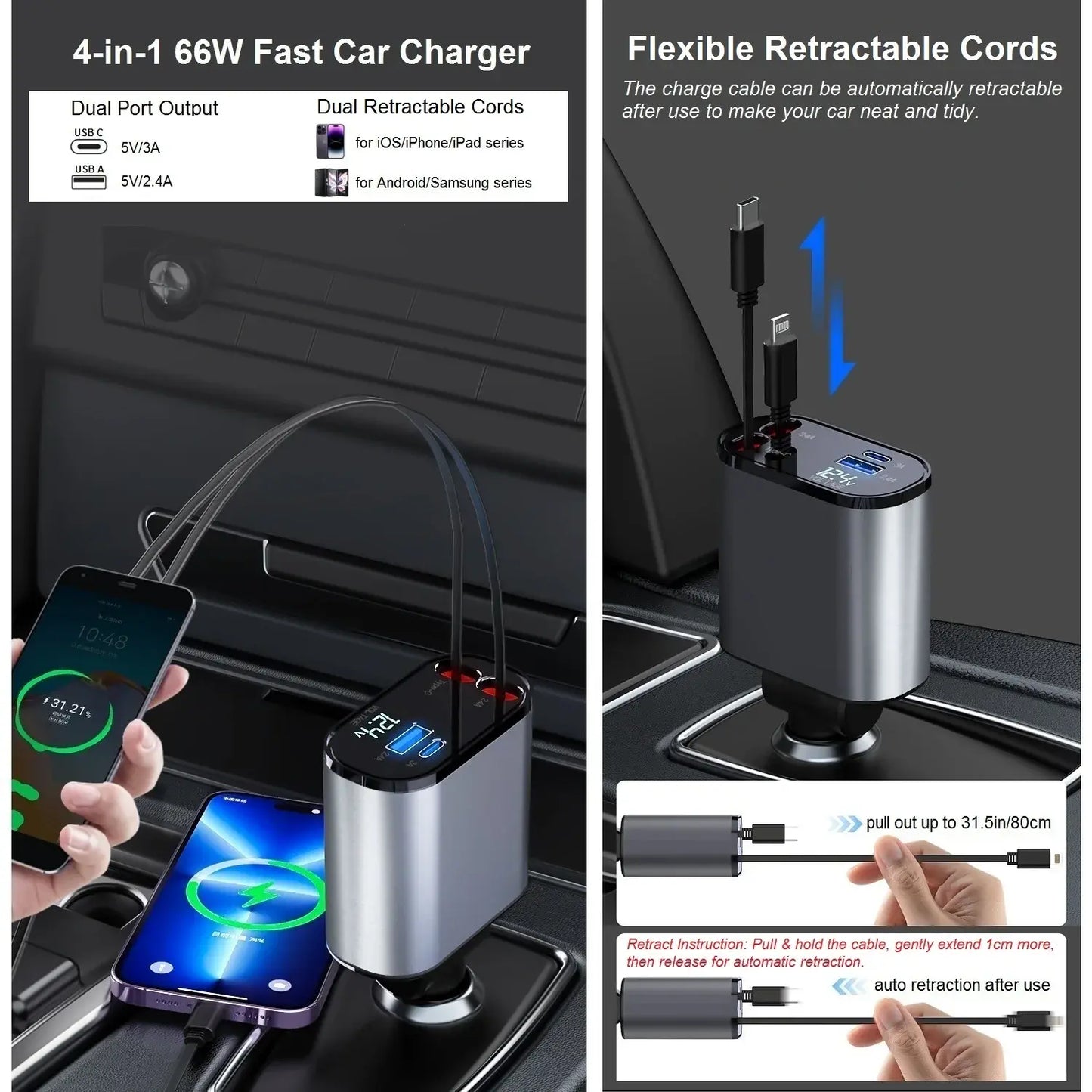 Retractable 4-in-1 Car Charger