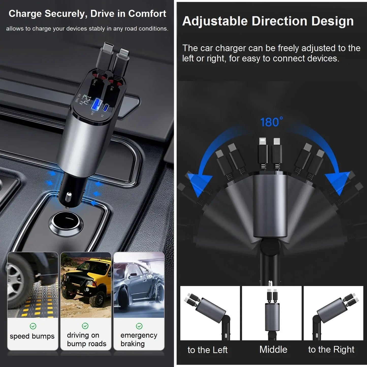 Retractable 4-in-1 Car Charger